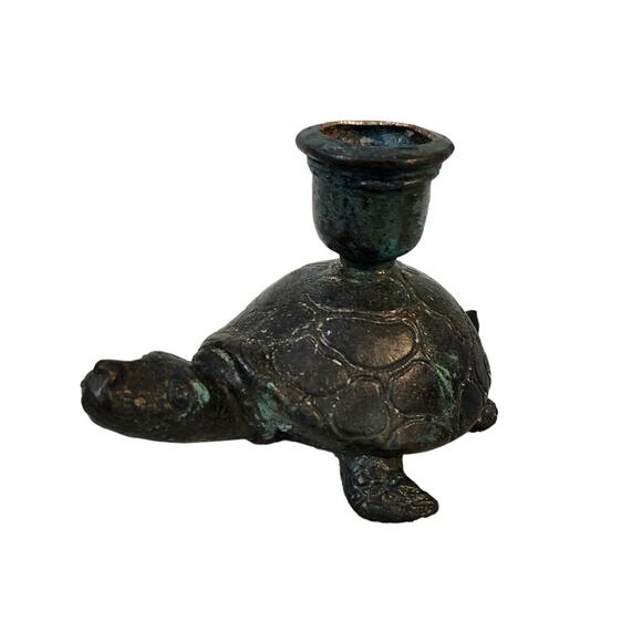 Vintage Cast Iron Turtle Candle Stick Holder Primitive Decor - Picture 1 of 12